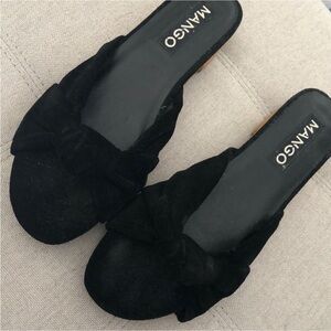 Mango Black Suede Bow Mules